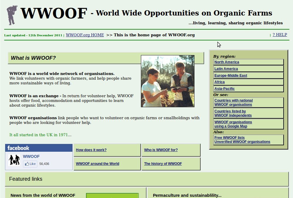 Page d'accueil du site Wwoof.org